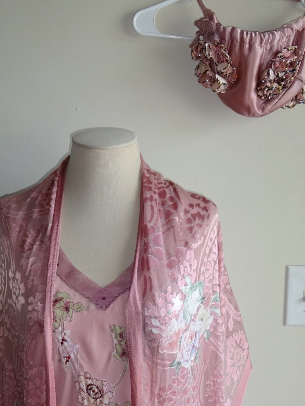 4-Pc Vintage 1990s Y2K Womens Pink Newport News Maxi Dress 14 & Wrap & Purse